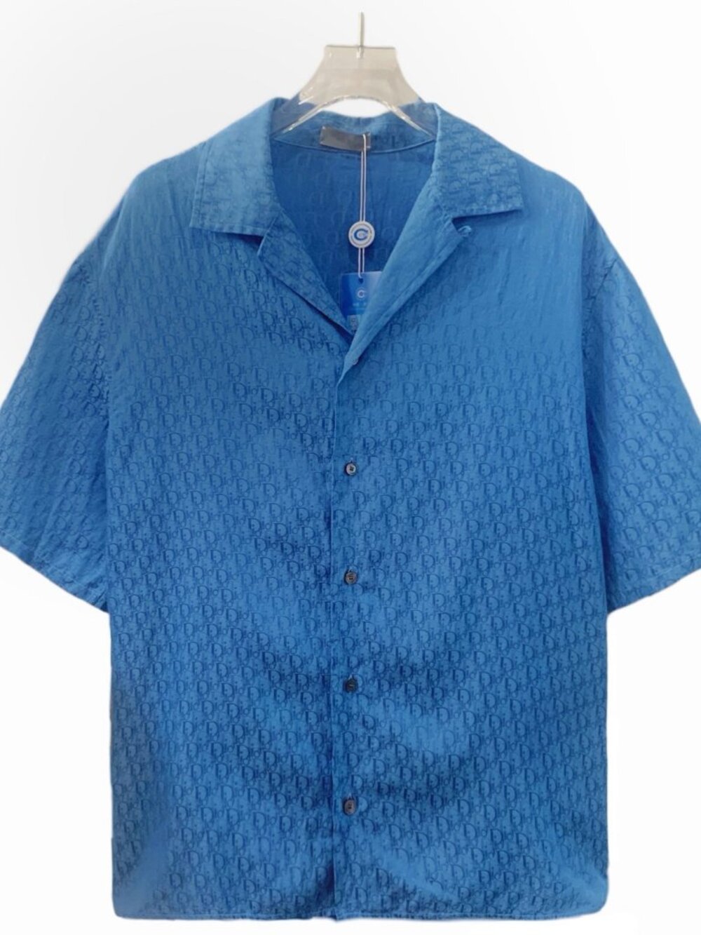 H32451 Dior sky blue logo jacquard all asted short-sleeved shirt 40 yards 99 new